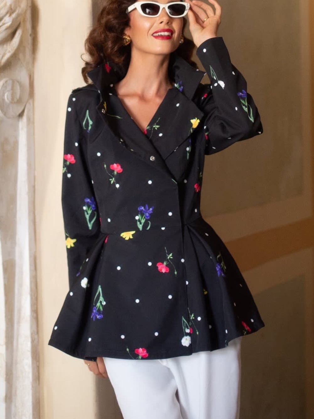Rain sisters black florals rain coat with removable hood
